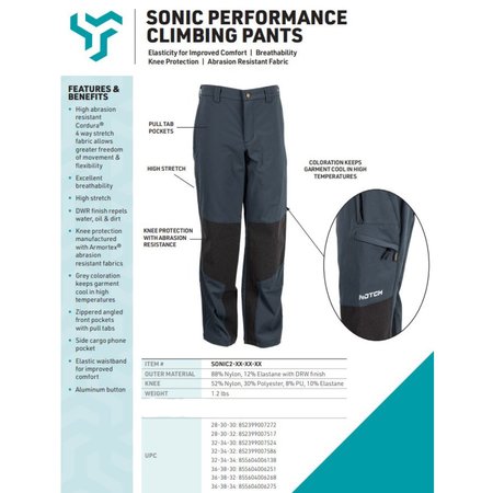 Notch Sonic Climbing Pants 32-34 in. Waist, 30 in. Inseam SONIC2-32-34-30